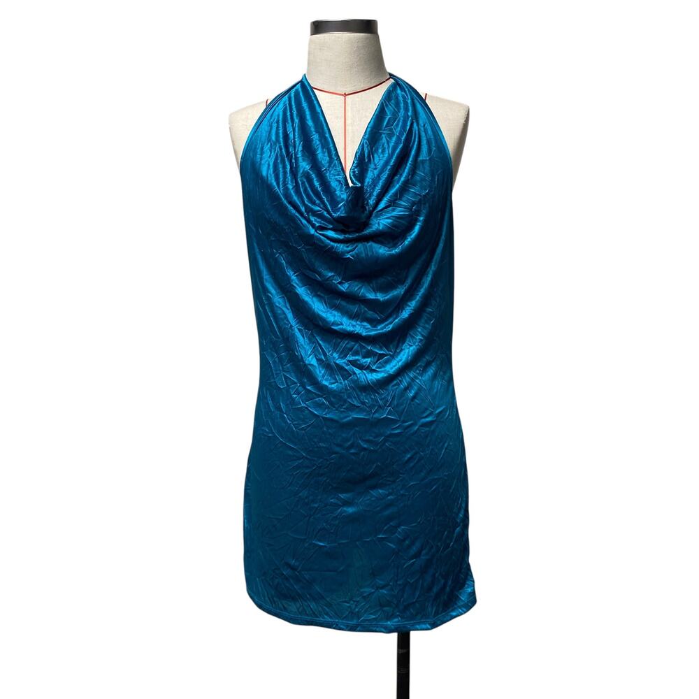 Vintage Coolwear Womens Size XL Blue Halter Draped Neck Dress